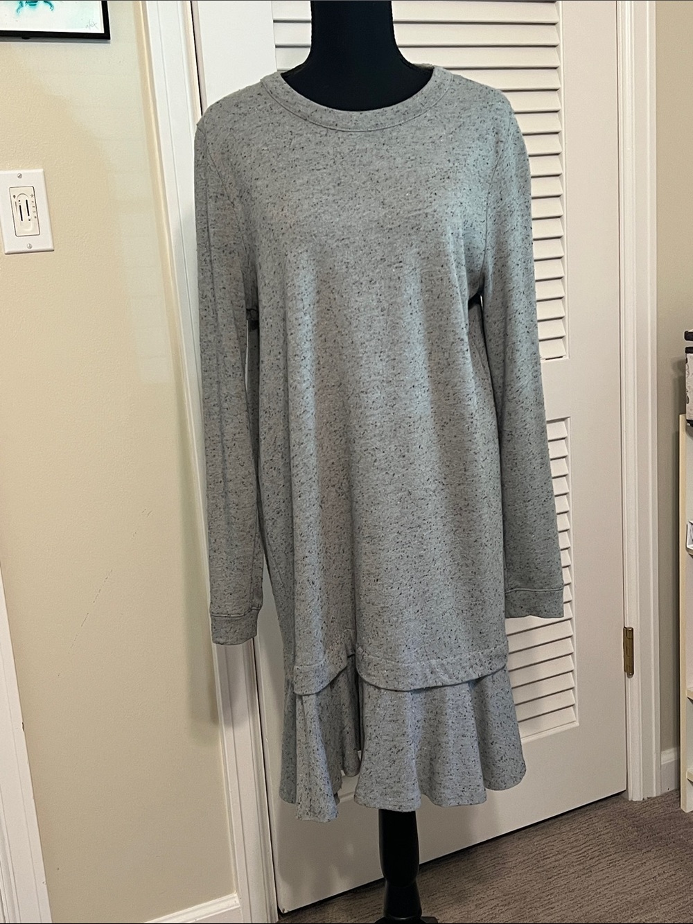 White and Warren dress with flounced hem.